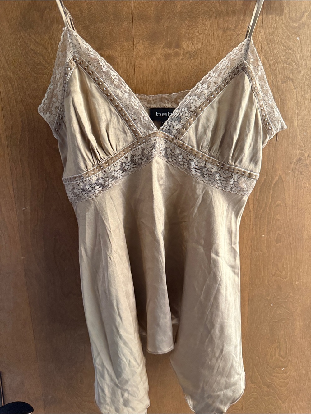 bebe Lace-Trim top in Champagne Beige